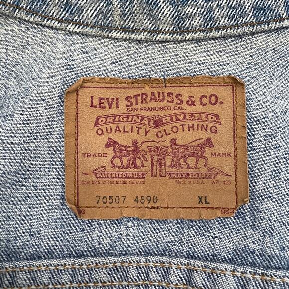 Vintage 1991 Levi's Trucker Jacket 70507 Distressed Denim Blue Unisex Type 3 - Picture 3 of 14